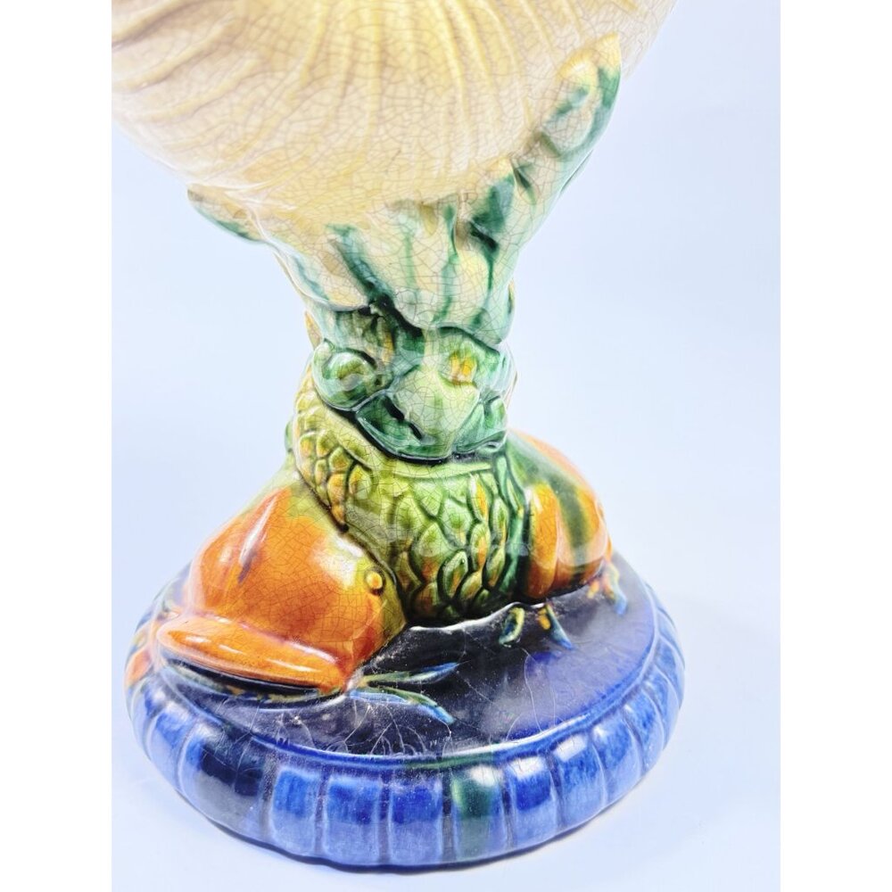 Elevated Centerpiece Compote Vase Planter Majolica Minton Style Shell Nautilus - Picture 10 of 14
